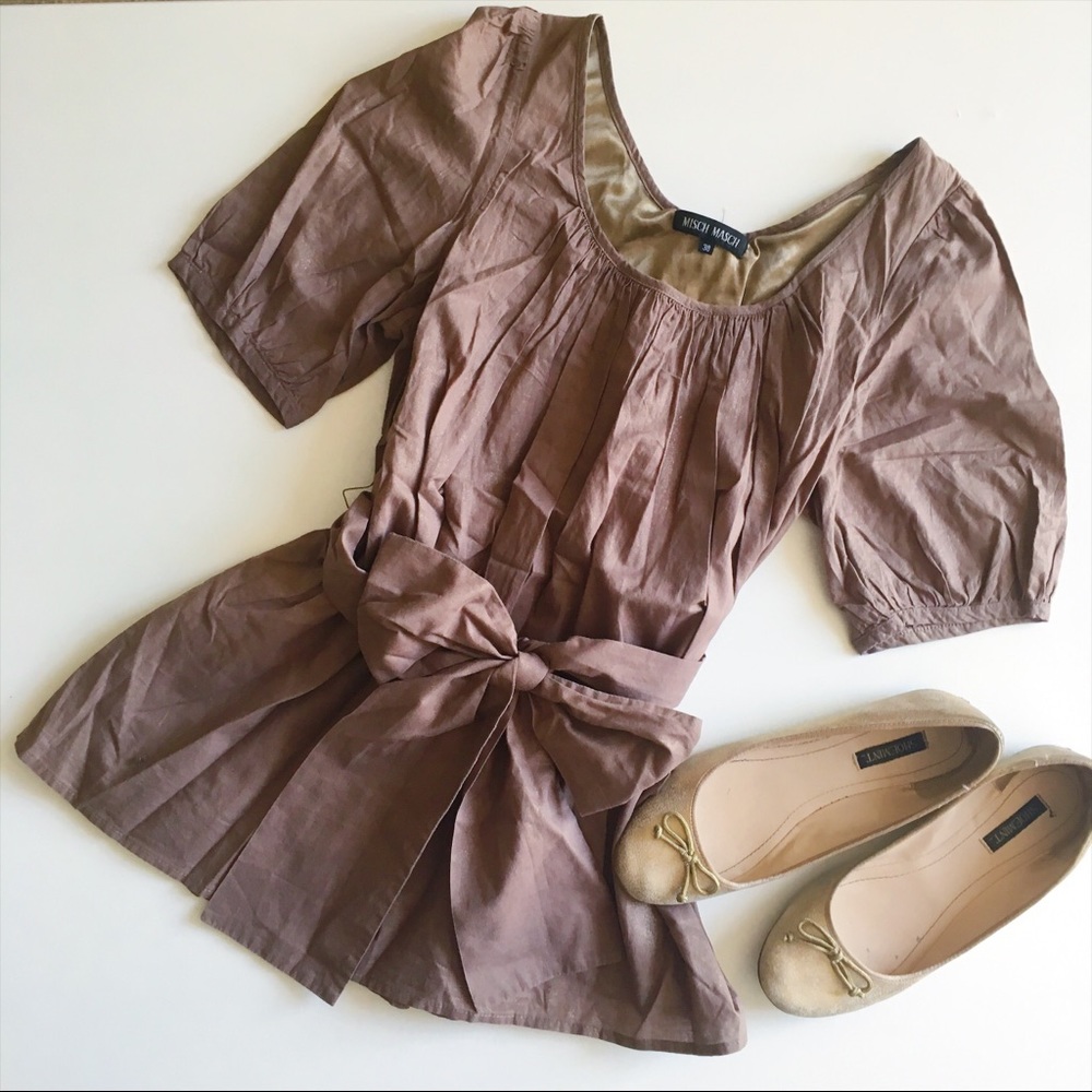 Japanese brown shimmer top with bow